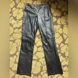 Cache Vintage Black Leather Pants with Brown Accents